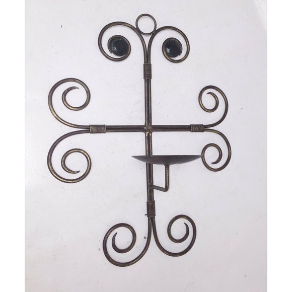 Pretty METAL swirled CROSS Pillar CANDLE Holder Sconce gold accent - Picture 1 of 10